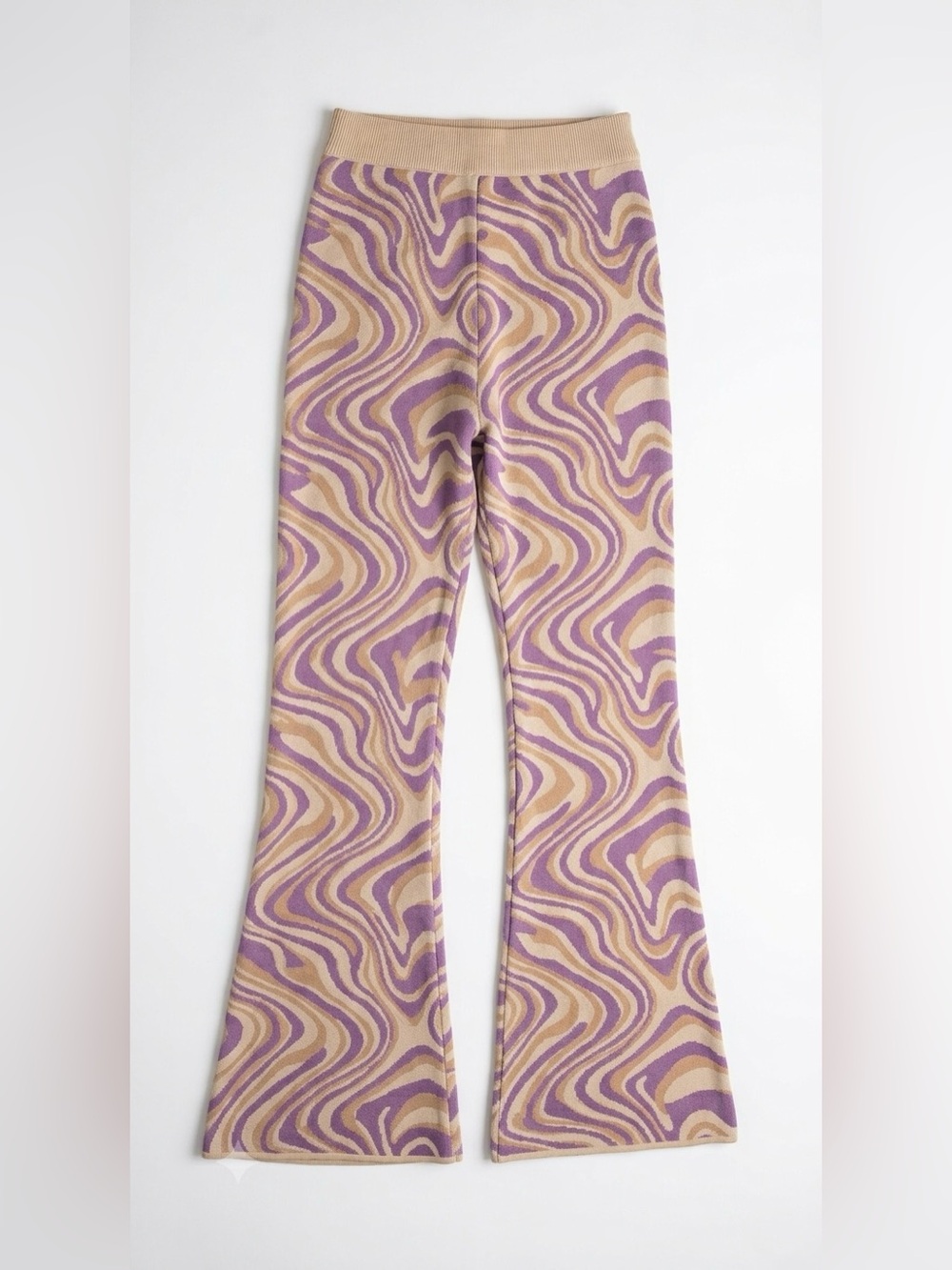 NWOT Princess Polly Zena Flare Knit Pants, XS, Lavender, Taupe & Cream
